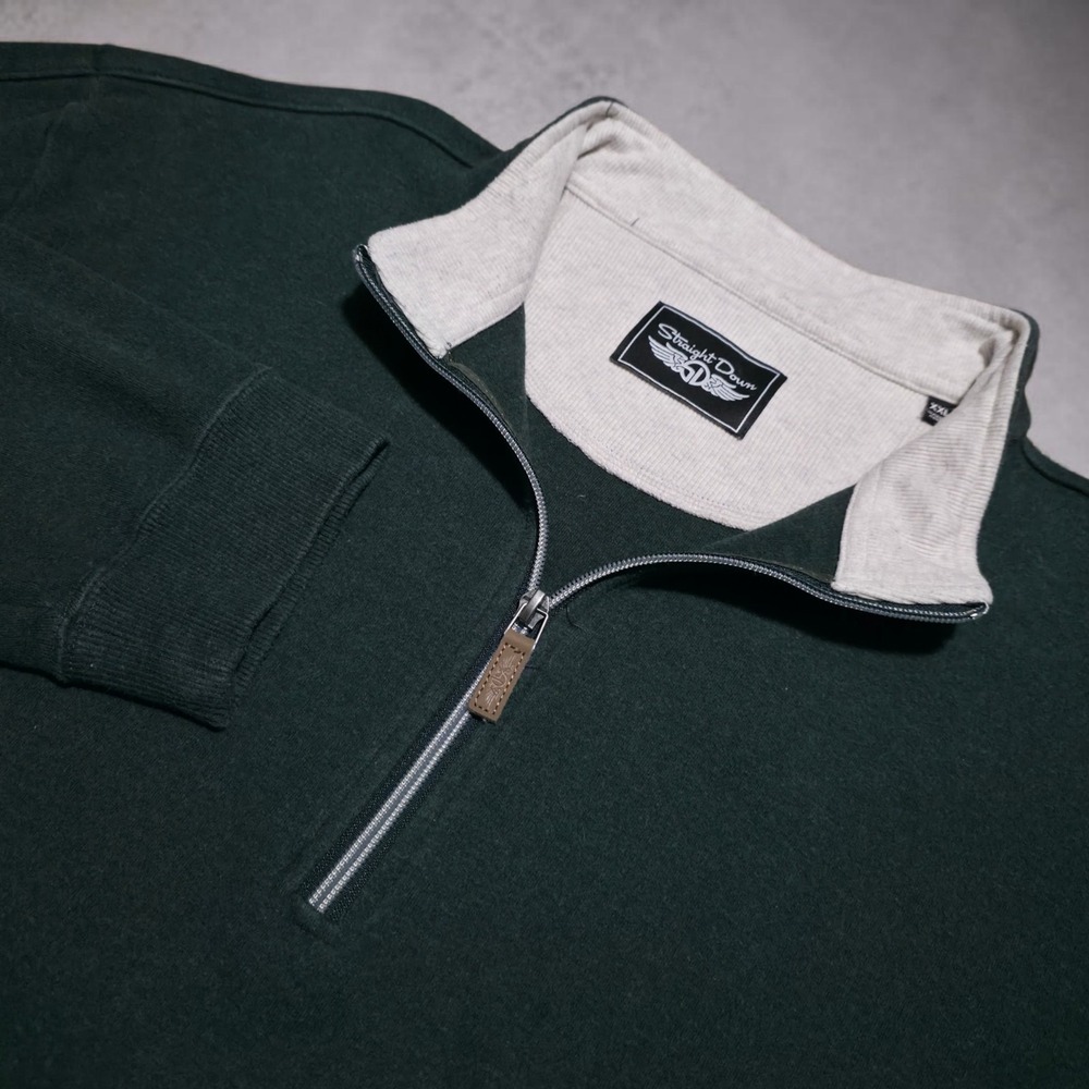 Straight Down 1/4 Pullover Men's Size 2XL Hunter Green Golf Sweater Long Sleeve